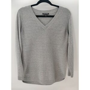 Hilary Radley‎ Grey Textured Knit V Neck Long Sleeve Sweater Medium M